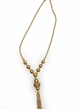 Gold Beaded Tassel Pendant Necklace - Women's Jewelry
